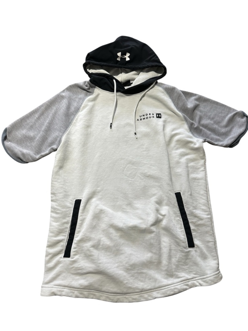 Under Armour White Hoodie Dress with Gray Raglan Sleeves and Black Hood